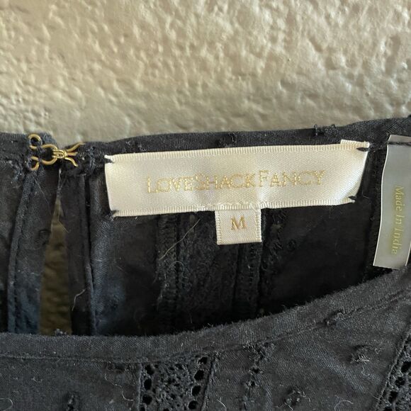 LoveShackFancy Natasha Mini Dress Womens Medium Black Ruffle Swiss Dot Coquette - Picture 9 of 16